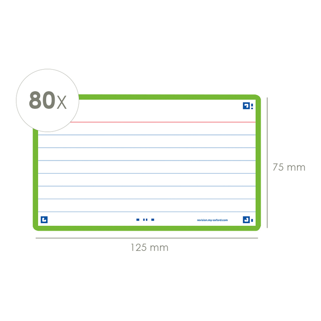 Flashcard Oxford 2.0 75x125mm 80 vel 250gr lijn groen