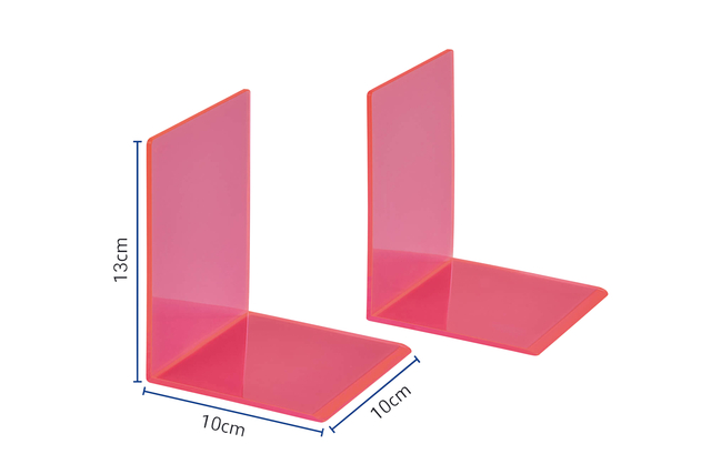 Boekensteun MAUL 10x10x13cm acryl set 2 neon rood transparant