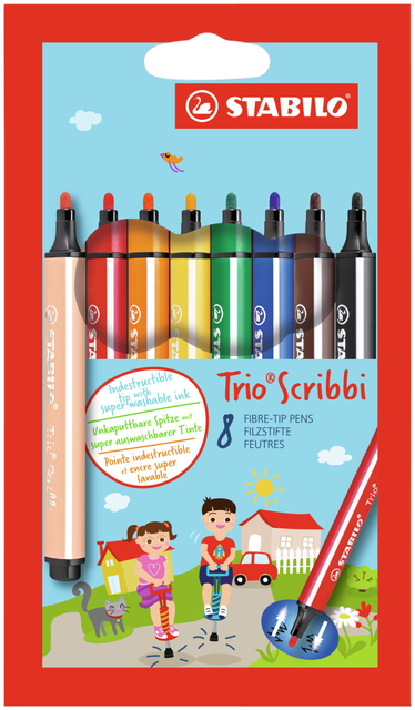 Viltstift STABILO Trio Scribbi 368/8 assorti etui à 8 stuks