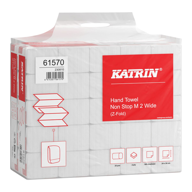 Handdoek Katrin z-vouw 2-laags 240x240mm 25x160 vel wit 61570