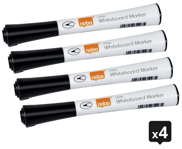 Whiteboardmarker Nobo Glide fijn zwart 1mm 4stuks