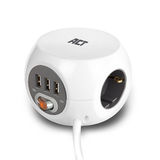 ACT Vierkante stekkerdoos (PDU) met 3 sockets type F, 3 USB-A poorten, 1,5m