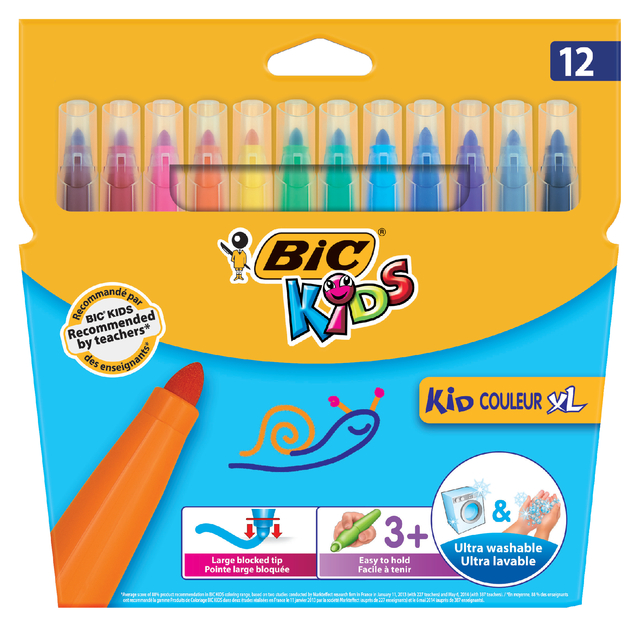 Kleurstiften BicKids couleur  XL assorti blister à 12 stuks