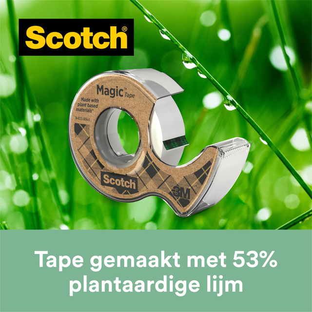 Plakband Scotch Magic 919 19mmx20m transparant + gerecyclede afroller