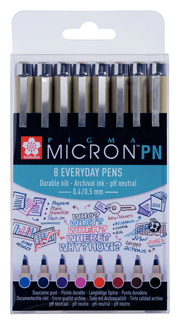 Fineliner Sakura pigma micron 0.4mm blister à 8 stuks assorti