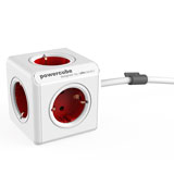 Allocacoc PowerCube Extended, stekkerdoos, 5 sockets, 1.5m, wit/rood