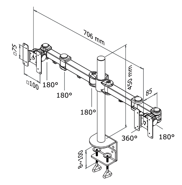 Monitorarm Neomounts D960D 2x10-27" met klem zwart