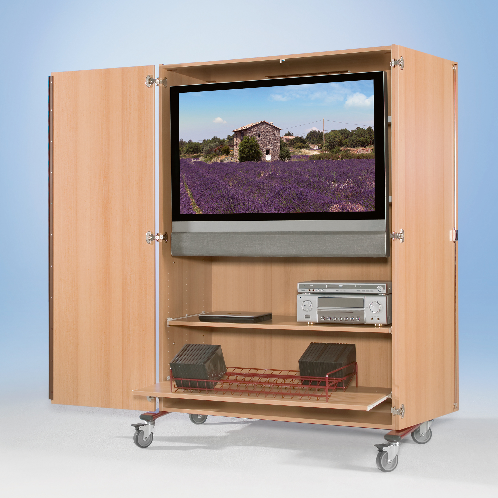 Tweedeurs tv-trolley met houder voor flatscreens, verrijdbaar