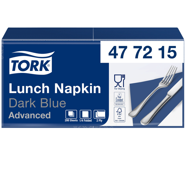 Lunchservet Tork Advanced 1/4 vouw 2-laags 328x325mm 200 vel donkerblauw 477215