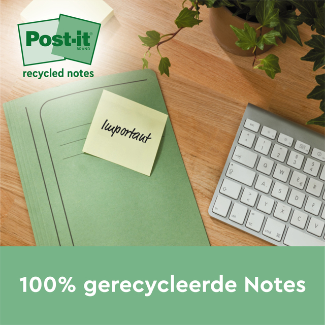 Memoblok 3M Post-it 654 76x76mm recycle geel 18 + 6 gratis