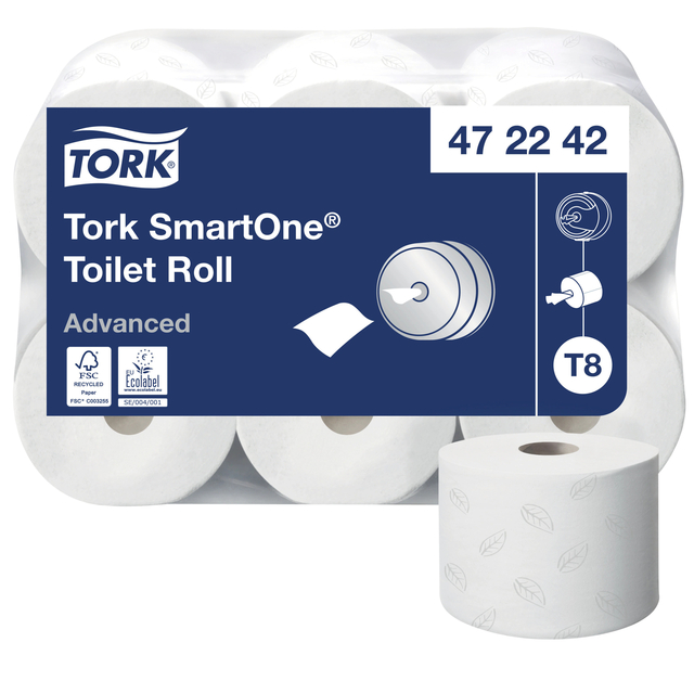 Toiletpapier Tork T8 Advanced SmartOne 2-laags 207m wit 472242