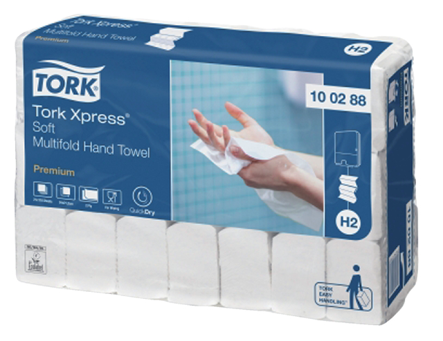 Handdoek Tork H2 Xpress Premium multifold 2-laags 212x340mm 21x110 vel wit 100288