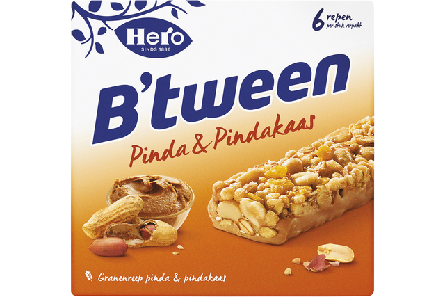 Tussendoortje Hero B'tween pinda&pindakaas 6pack reep 25gr