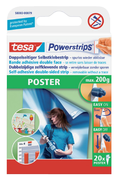 Kleefstrips tesa Powerstrips® poster dubbelzijdig 20 stuks blister 20 stuks