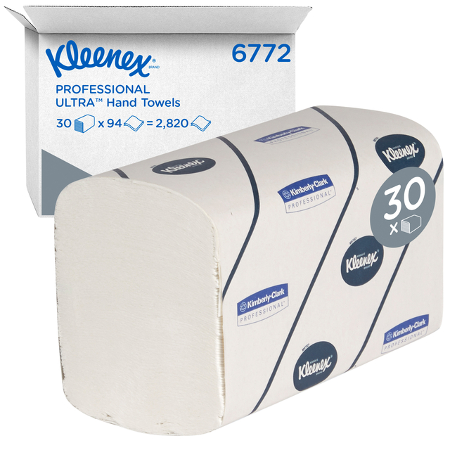 Handdoek Kleenex Ultra i-vouw 2-laags 215x415mm 30x94 vel wit 6772