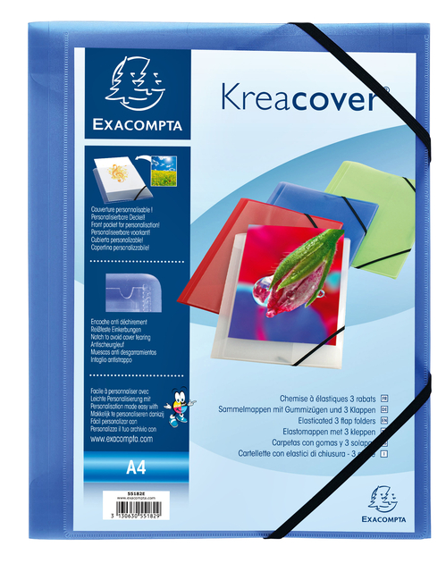 Elastomap Exacompta Kreacover A4 3 kleppen PP assorti