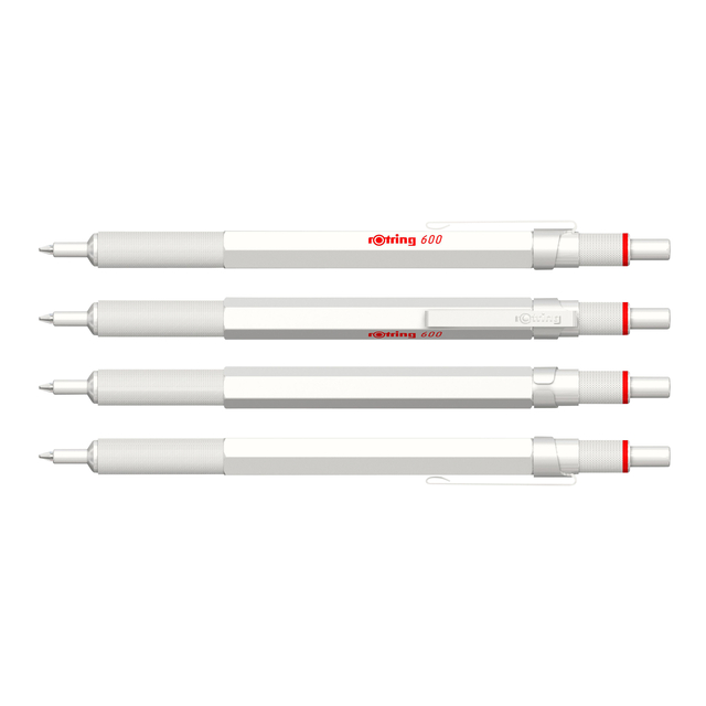 Balpen rOtring 600 parelmoer medium wit