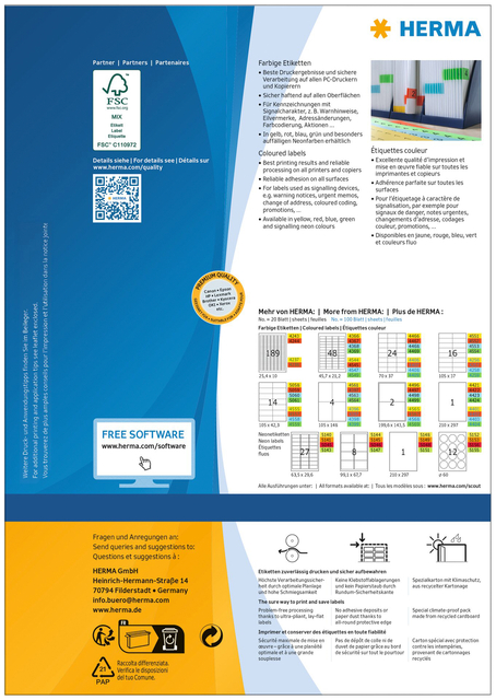 Etiket HERMA 4401 210x297mm A4 geel 100stuks