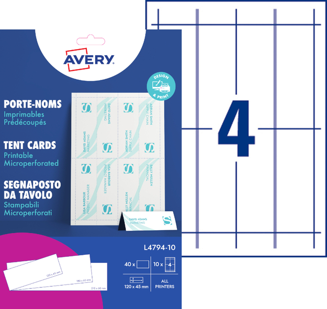 Tafelnaambord Avery L4794-10 120x45mm wit 10 stuks