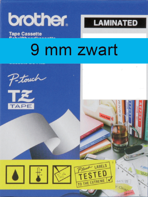 Labeltape Brother P-touch TZe-521 standaard 9mm zwart op blauw