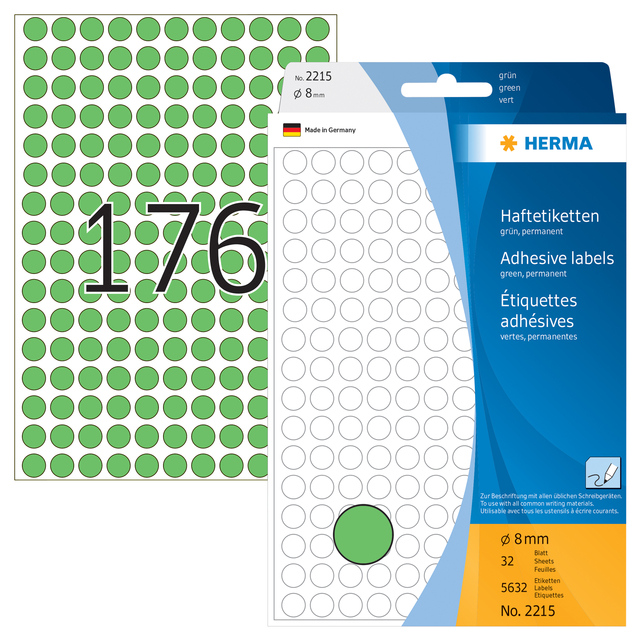 Etiket HERMA 2215 rond 8mm groen 5632stuks