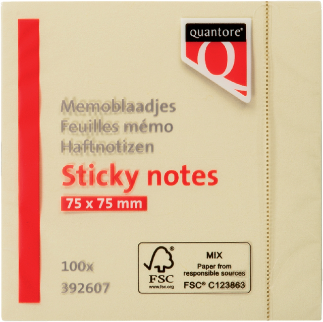 Memoblok Quantore 76x76mm geel 100 vel