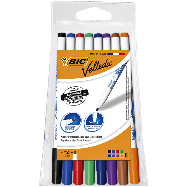 Whiteboardmarker Bic Velleda 1721 rond fijn assorti blister à 8 stuks