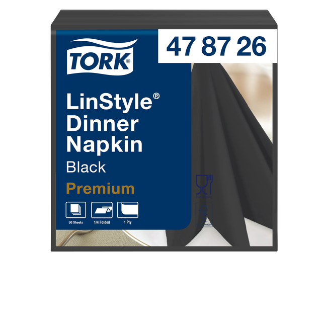 Dinerservet Tork Linstyle Premium 1/4 vouw 1-laags 390x390mm 50 vel zwart 478726