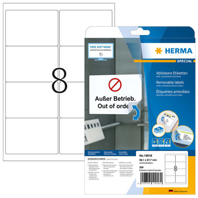 Etiket HERMA 10018 99.1x67.7mm verwijderbaar wit 200 etiketten