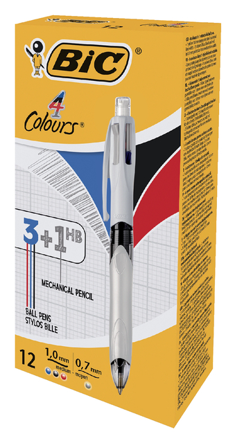 Balpen Bic 3kleuren met vulpotlood HB 0.7mm medium wit