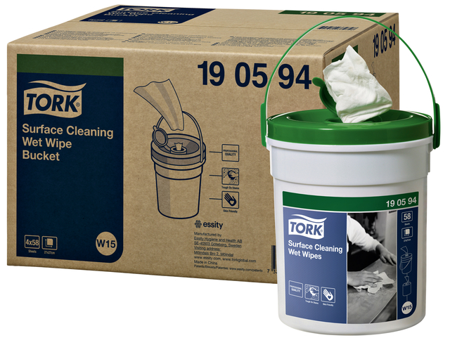 Reinigingsdoek Tork W15 Premium emmer 1-laags 58 vel wit 190594