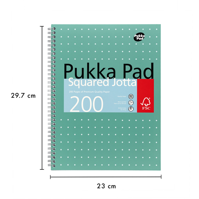 Collegeblok Pukka Pad Jotta A4 ruit 5x5mm 4-gaats 200 pagina's 80gr groen