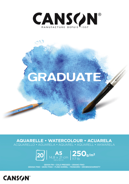 Aquarelblok Canson Graduate A5 250gr 20vel