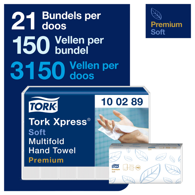 Handdoek Tork H2 Xpress Premium multifold 2-laags 212x255mm 21x150 vel wit 100289