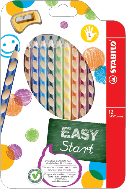 Kleurpotloden STABILO 331 Easycolors linkshandig inclusief puntenslijper assorti etui à 12 stuks