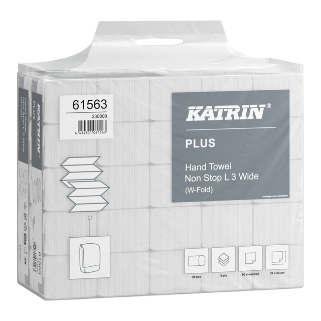 Handdoek Katrin Plus w-vouw 3-laags 240x320mm 25x90 vel wit 61563