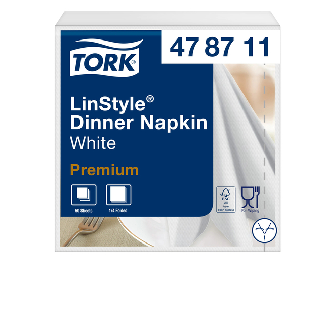 Dinerservet Tork Linstyle Premium 1/4 vouw 1-laags 390x390mm 50 vel wit 478711