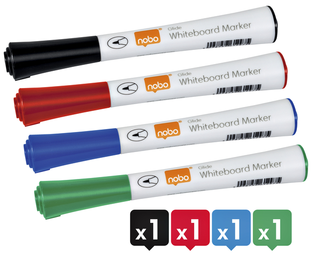 Viltstift Nobo whiteboard Glide rond assorti 1mm 4st