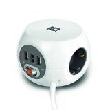 ACT Vierkante stekkerdoos (PDU) met 3 sockets type F, 3 USB-A poorten, 3m