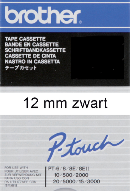 Labeltape Brother P-touch TC-201 standaard 12mm zwart op wit