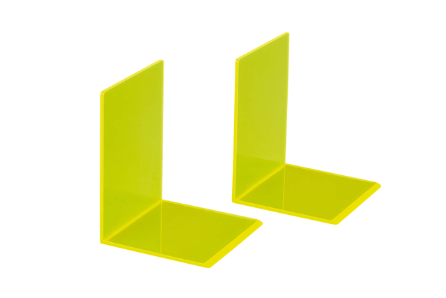 Boekensteun MAUL 10x10x13cm acryl set 2 neon geel transparant