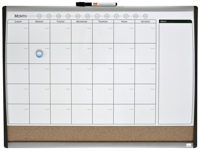 Whiteboard Nobo magnetische planner met prikbord van kurk 585x430mm