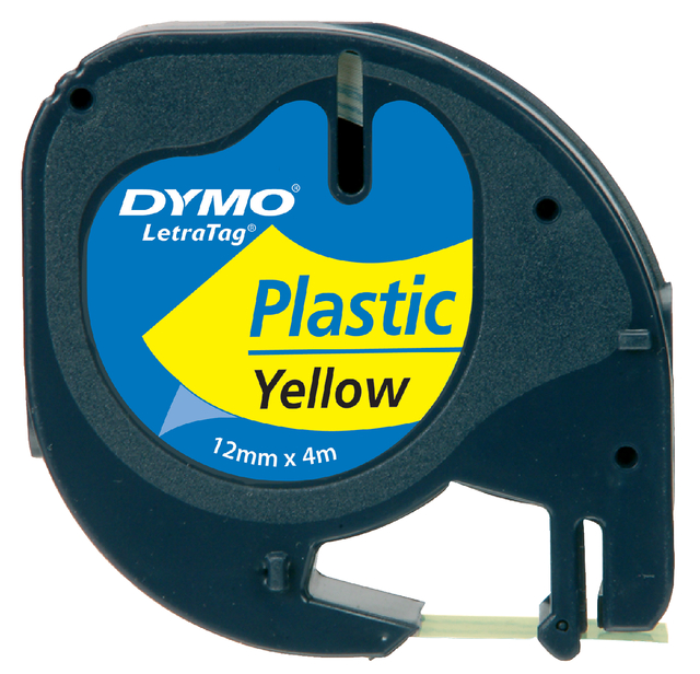 Labeltape Dymo LetraTag plastic 12mm zwart op geel