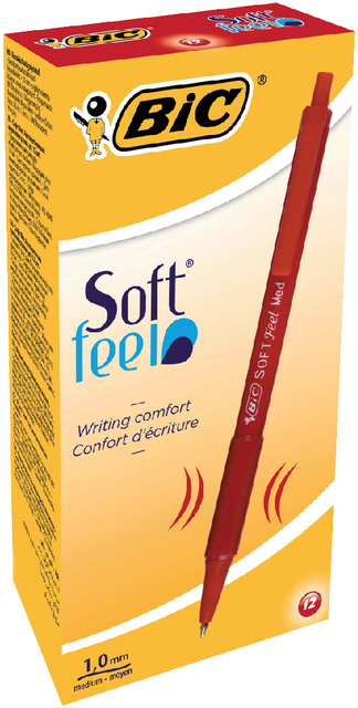 Balpen Bic soft feel grip clic medium rood