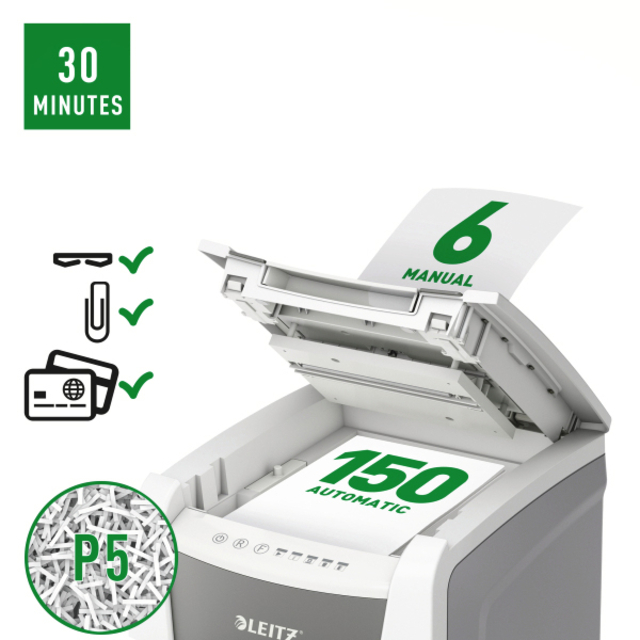 Papiervernietiger Leitz IQ Auto+ Office 150 P5 snippers 2x15mm