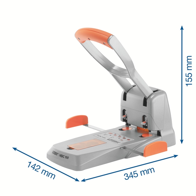 Perforator Rapid Supreme HDC150/2 heavy duty 2-gaats 150 vel zilver/oranje