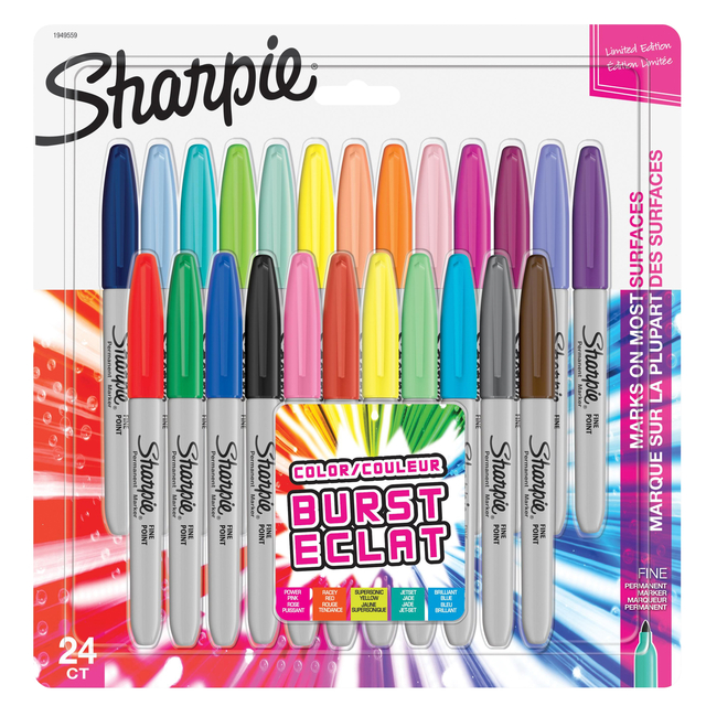 Viltstift Sharpie rond Color Burst Eclat fijn assorti blister à 24 stuks