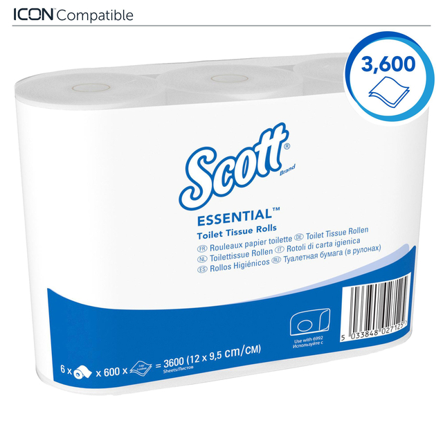 Toiletpapier Scott Essential 2-laags 600 vel wit 8517