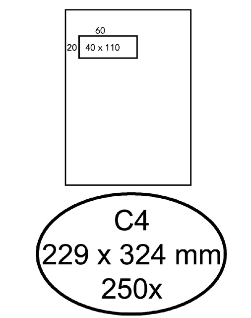 Envelop Quantore 229x324mm venster 4x11cm links 250 stuks