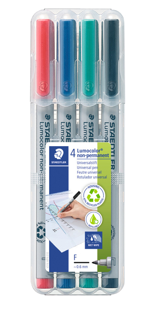 Viltstift Staedtler Lumocolor 316 non permanent F set à 4 stuks assorti